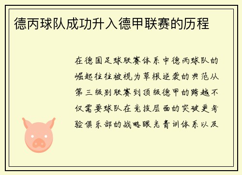 德丙球队成功升入德甲联赛的历程
